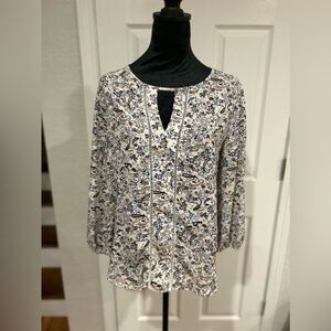 Collective Concepts Boho Paisley Print Keyhole Blouse Crochet Trim - Size Medium